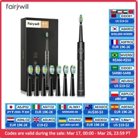 Fairywill Sonic Electric Toothbrush E11 Waterproof USB Charge Rechargeable Electric Toothbrush 8 Brush Replacement Heads Adult
