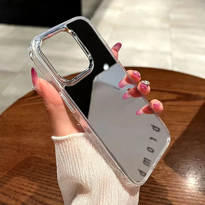Luxury Plating Make Up Mirror Phone Case For iPhone 16 Pro Max 15 14 13 12 11 Pro XR X XS Max Soft Silicone Shockproof Cover