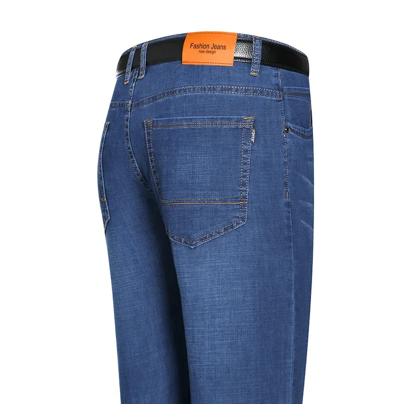 

Летние мужские джинсы, эластичные свободные тонкие ледяные шелковые модные брендовые мужские тонкие прямые джинсы, ультратонкие повседневные мужские джинсы для взрослых