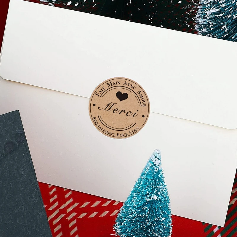100-500pcs Merci Kraft Sticker French Thank You Fait Main Avec Amour DIY Multifunction Paper Label Adhesive Gift Seal Sticker