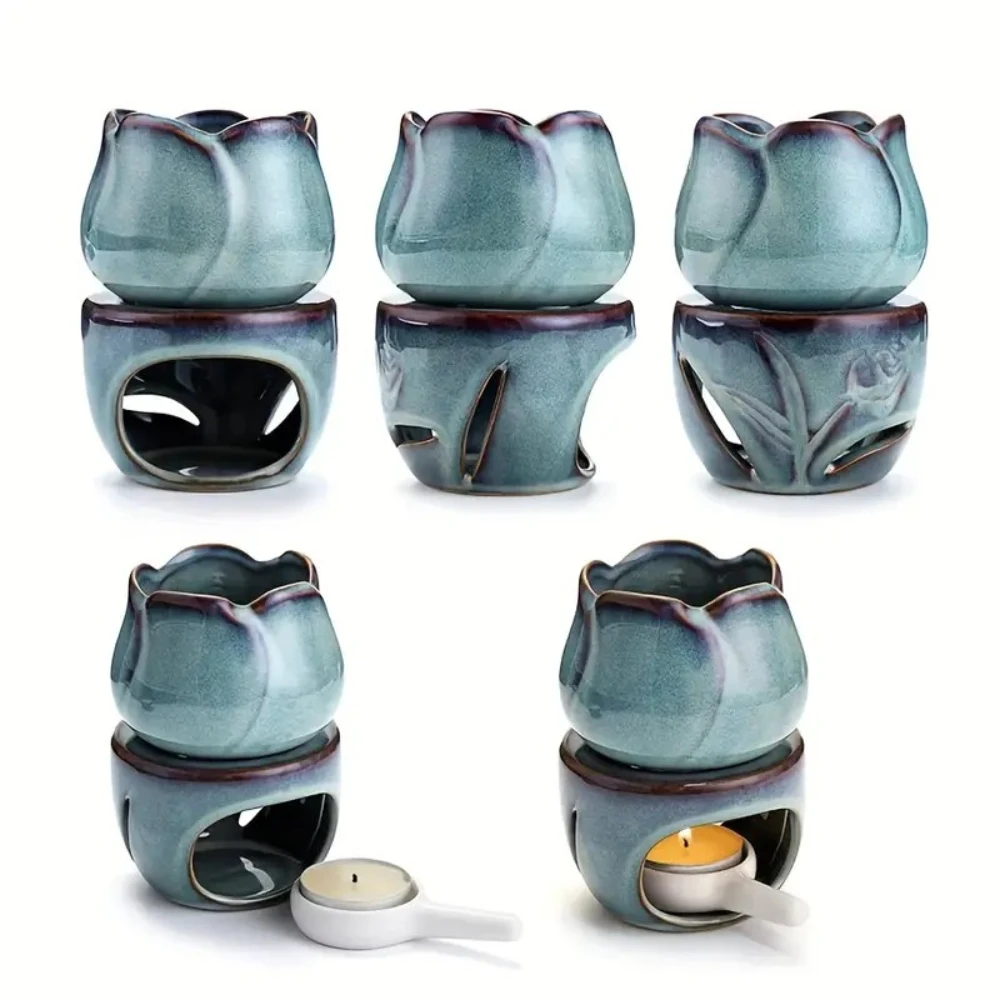 

Stylish Tulip Ceramic Aromatherapy Diffuser with Essential Oil Burner & Wax Warmer - Elegant Home Spa Candle Holder for Relaxati