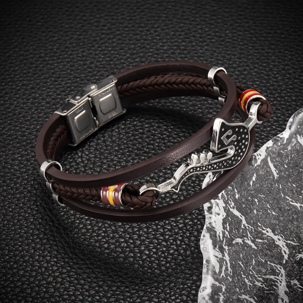 Trendy Personality Saxophone Music Bracelets for Men Leather Woven Note Multi-Layer Bracelet Student Men\'s Accessory Bracelet