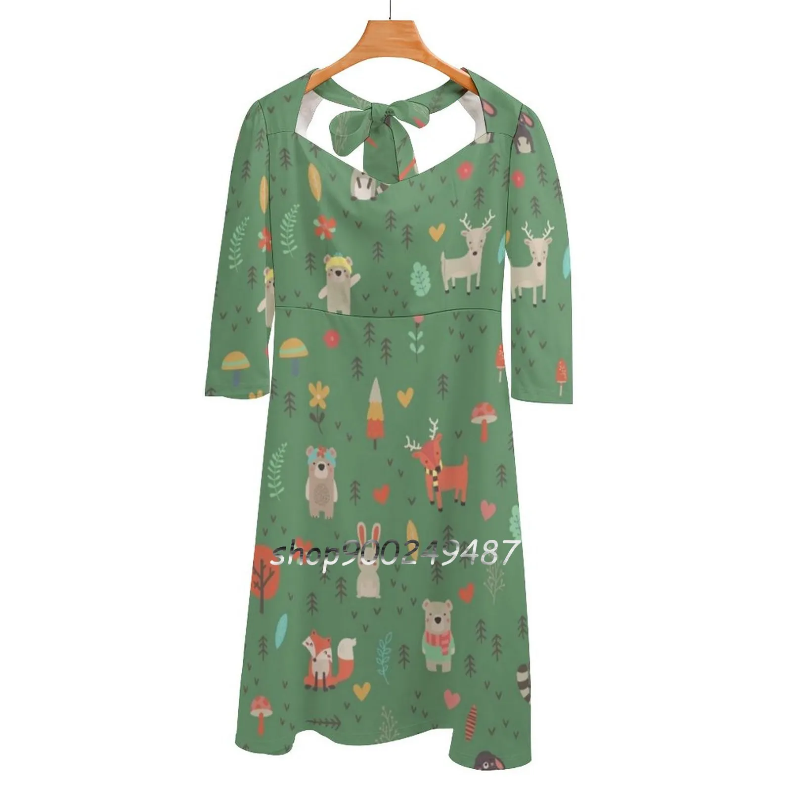 

Woodland Animals Square Neck Dress New Plus Size Elegant Women Waist Tight Dress Woodland Fox Animals Animal Tree Forest Winter