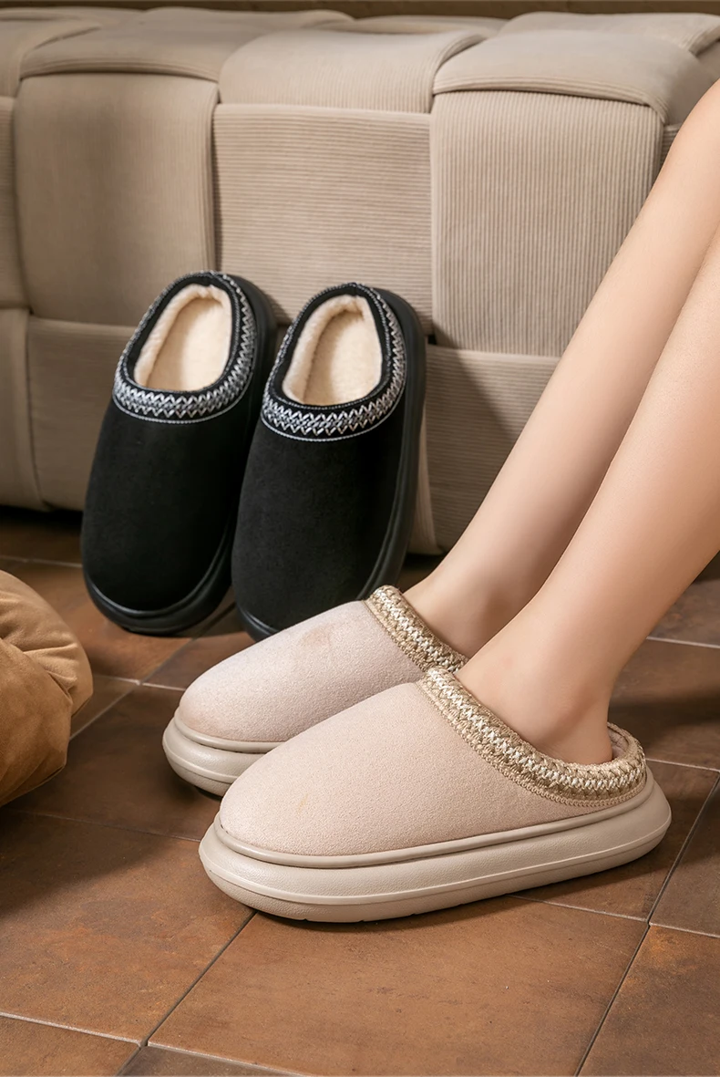 Gemütliche Baumwoll-Hausschuhe im Vintage-Stil für Paare, rutschfeste dicke Sohle, atmungsaktive Indoor-Hausschuhe für den Winter, warme Hausschuhe. – Detail 12