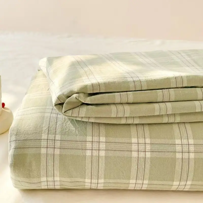 New Japanese Striped Plaid Bed Sheet Set 3Pcs Simple Plain Skin-Friendly Bedspread Kit Soft Washable Bedding for Dormitory Home