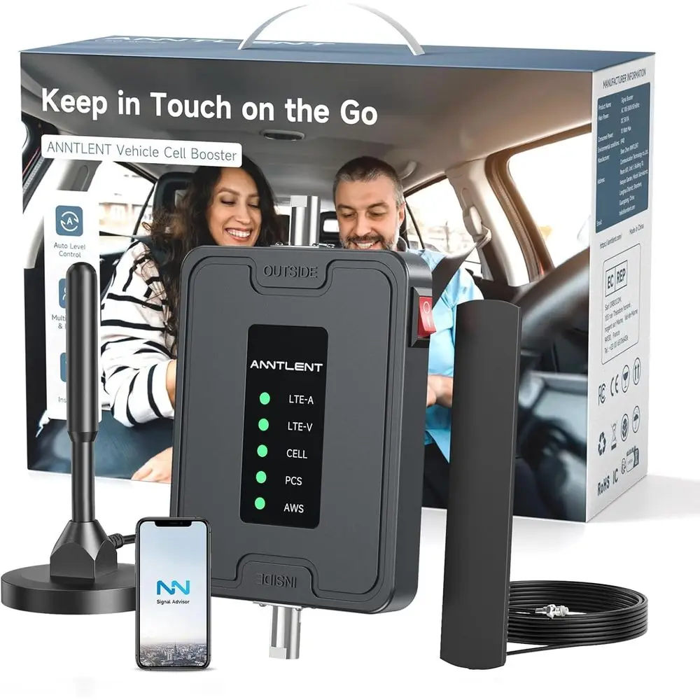 

Portable Signal Booster for Cars, Trucks & SUVs - Compatible with US Bands 2, 4, 5, 12, 13, 17 - Supports Multiple Devices - Qui