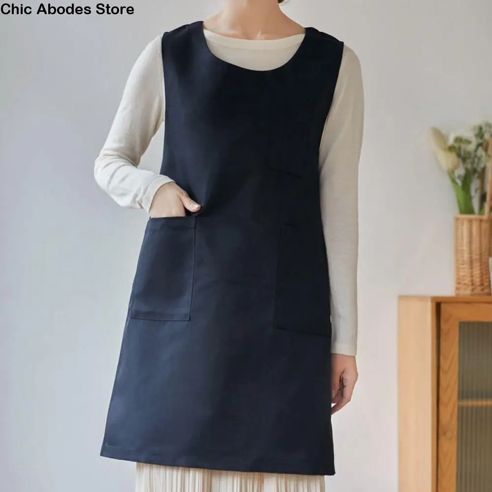 

Adjustable Waterproof Apron Solid Color Polyester Fiber Korean Dress Apron with Pocket Thickened Florist Apron Woman