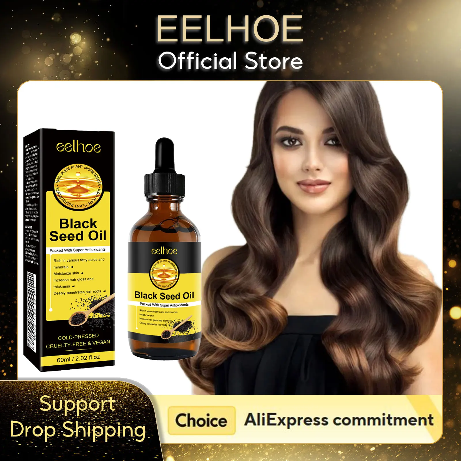 

​EELHOE Black Seed Oil Natural Organic Scalp Care Baldness Treatment for Damaged Hair Growth Products Dense Anti Hair Loss Oil