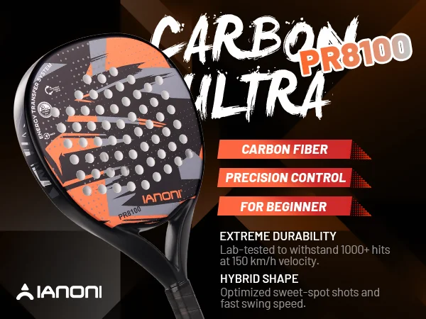 IANONI 8100 ORANGE Padel Racket Carbon Fiber Surface with EVA Memory Flex Foam Core Lightweight Padel Racquet
