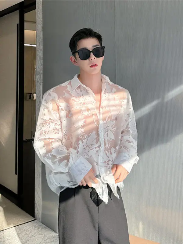 

Новая китайская мужская рубашка с длинным рукавом, тонкая, с вырезами, повседневная, дышащая, летняя, модная, для подростков