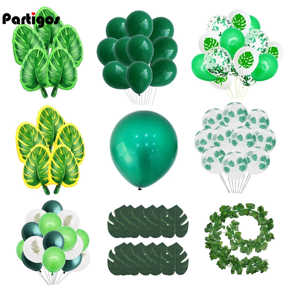 

Latex Balloon Green Balloons Woodland Animal Palm Leaf Foil Balloons Safari Party Baloons Birthday Party Decorations Kids Balon