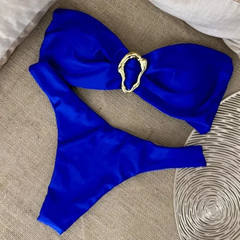 밴도 비키니 푸쉬업 수영복 여성 2피스 세트 섹시 브라질리언 마이크로 비키니 메탈 버클 여름 2025 신상 솔리드 스플릿 비치웨어