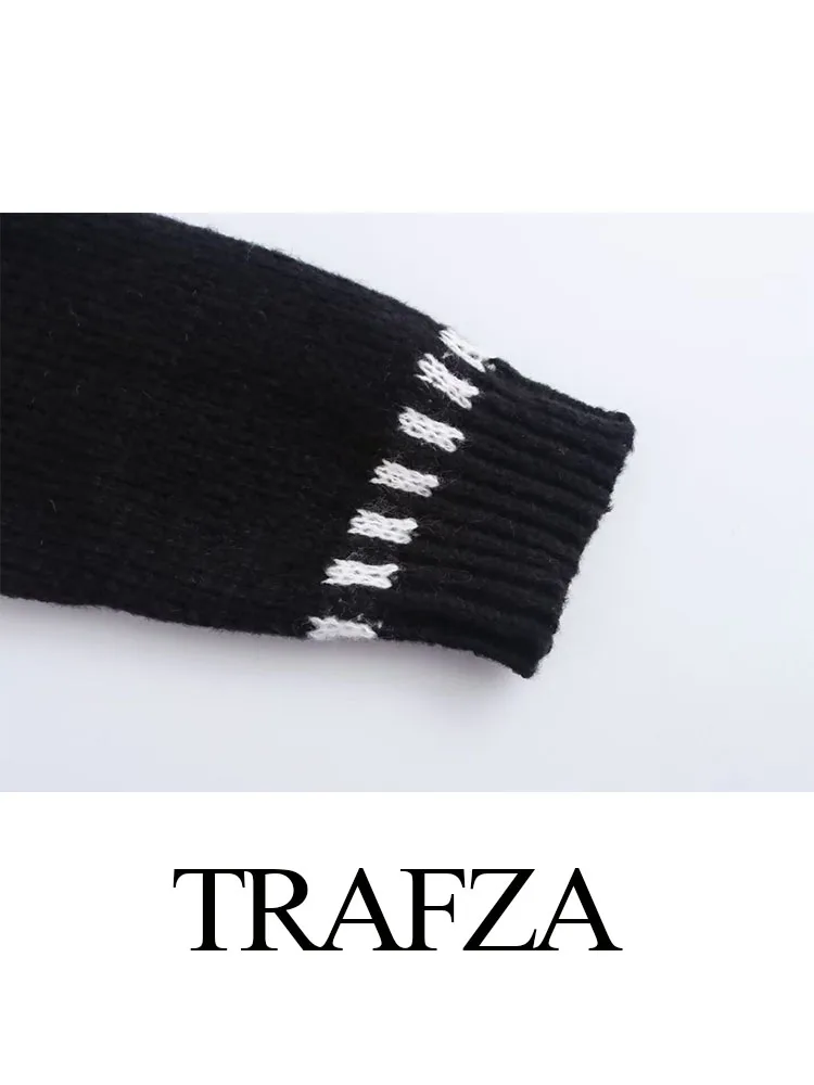 TRAFZA jesień kobiety elegancki sweter z długim rękawem damski elegancki O-Neck główna ulica Casual żakardowy sweter z dzianiny Mujer