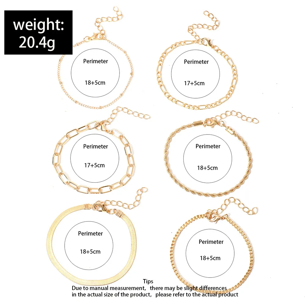 طقم سوار سلسلة كوبان للنساء ، لون ذهبي ، بوهو ريترو ، ملتوي سميك ، جودة عصرية ، مجوهرات حفلات ، هدايا ، 6 form