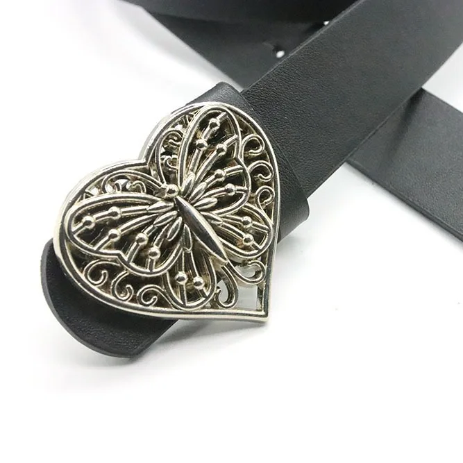 2024 Women Y2k Belt Gothic Retro heart butterfly love buckle PU belt fashion leisure suitable for daily commuting Accessories