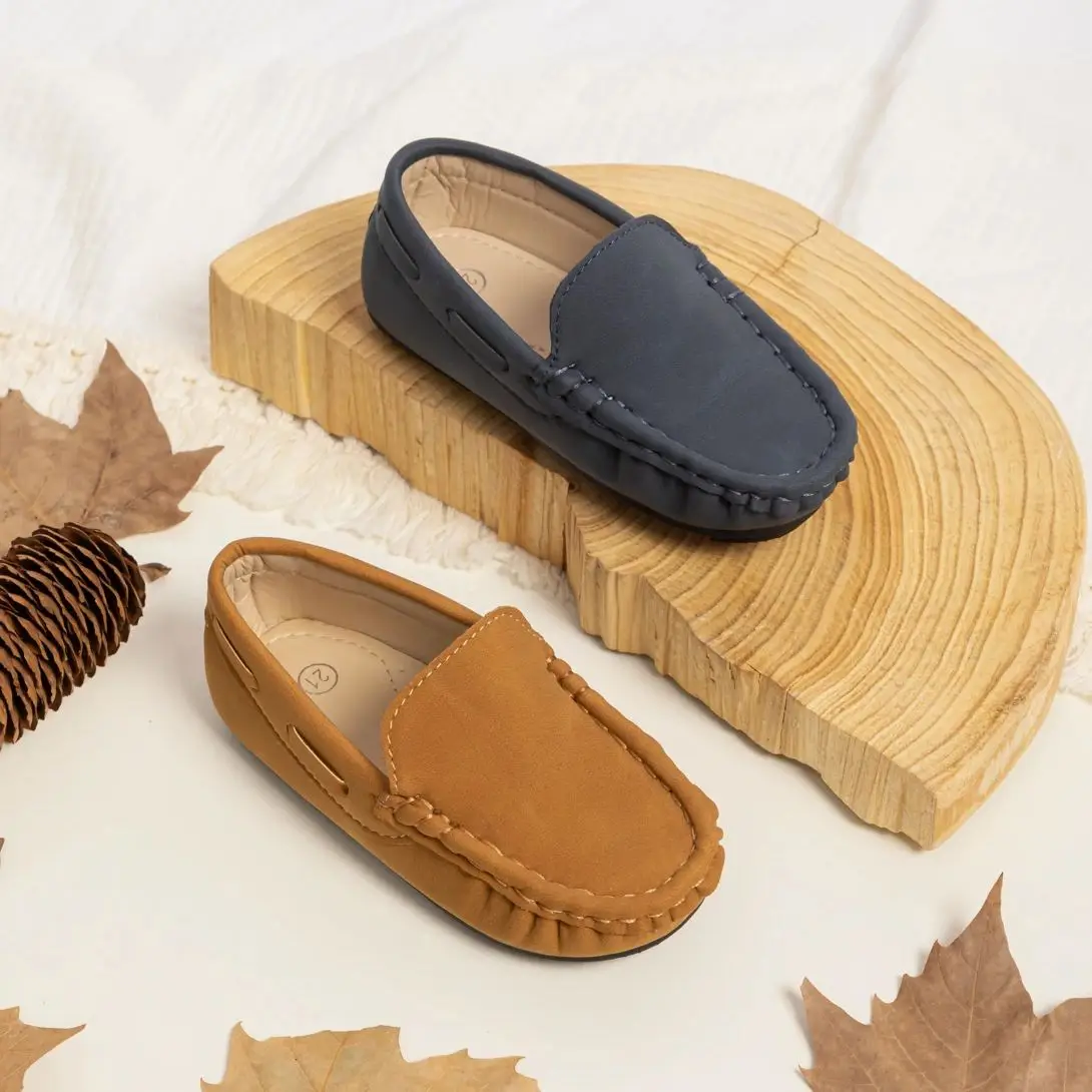 

KIDSUN/весенняя детская обувь, коричневая резиновая подошва, повседневная обувь из мягкой искусственной кожи, лоферы для мальчиков и девочек, обувь без шнуровки, мокасины, размер 21-33