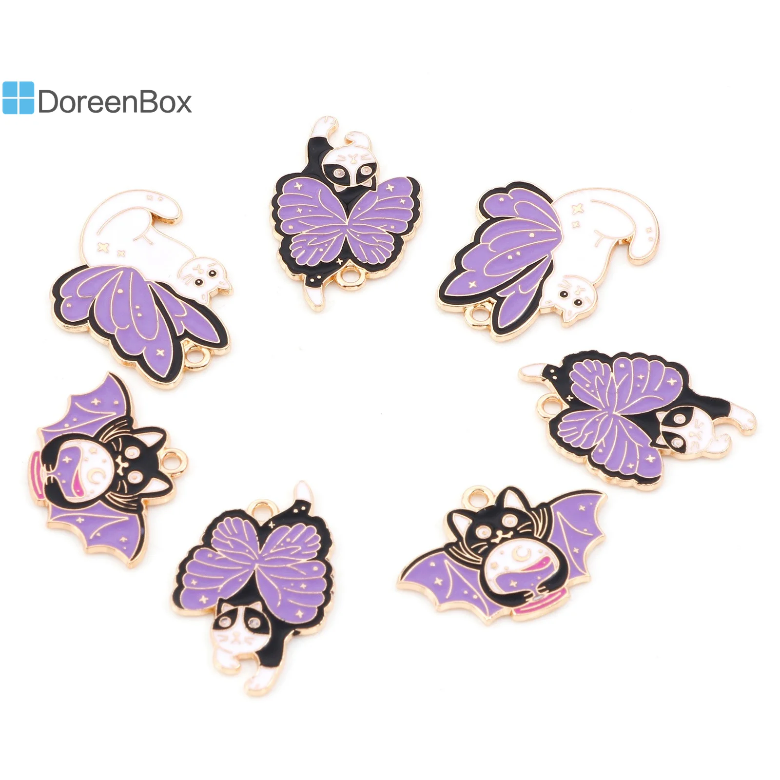 10PCs Cat Aniaml Wing Charms Fashion Cartoon Purple Gold Color Metal Pendants DIY Earrings Necklace Women Jewelry Gifts Findings