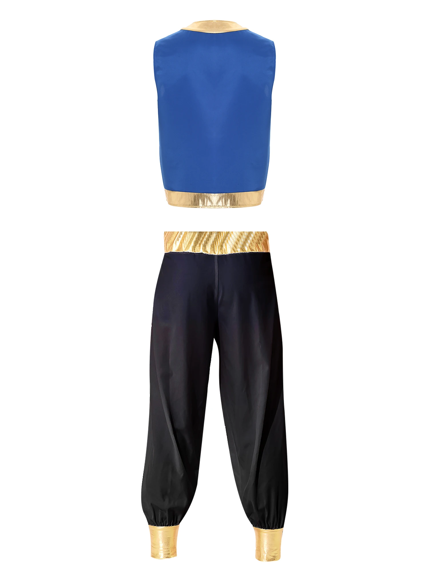 Costume de cosplay de prince arabe pour hommes, costume de jeu de rôle, pantalon ouvert sur le devant, métal brillant, ensemble de 2 pièces pour la fête de carnaval d'Halloween