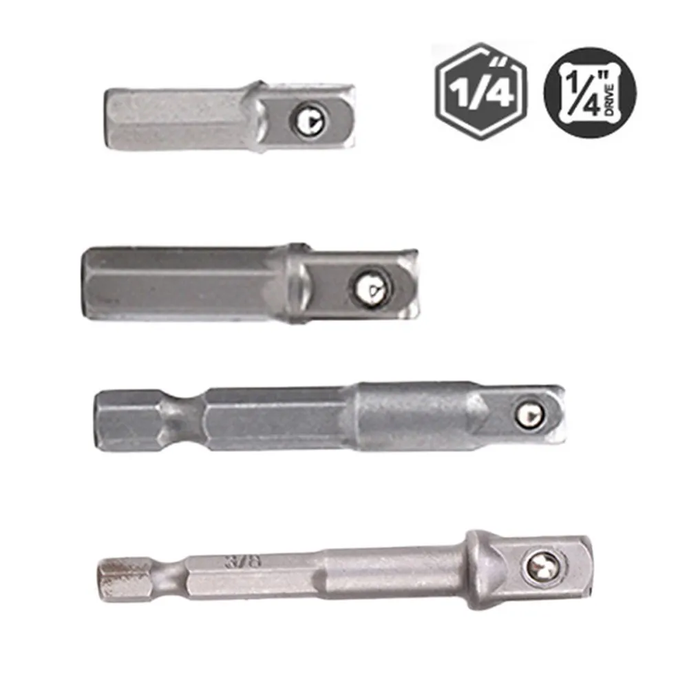 1 4pcs 1 4 6.35mm Socket Adapter For Driver Hex Shank To Square Socket Extension Conversion Socket Adapter 25 30 50 65mm