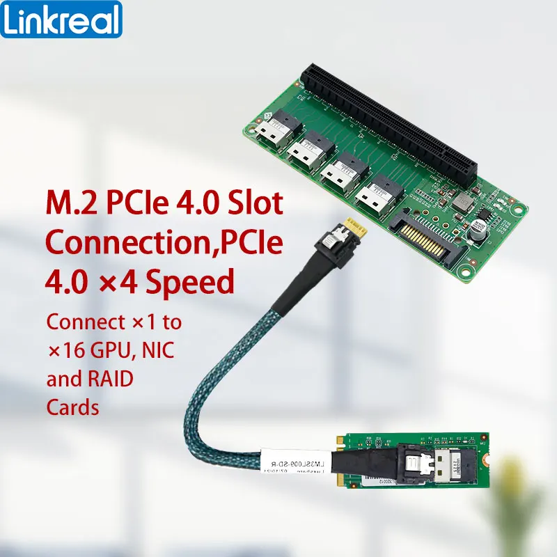 Linkreal PCIe 4.0 Slot Expansion  M.2 to SAS RAID Card NIC and GPU  PCIe 4.0X4