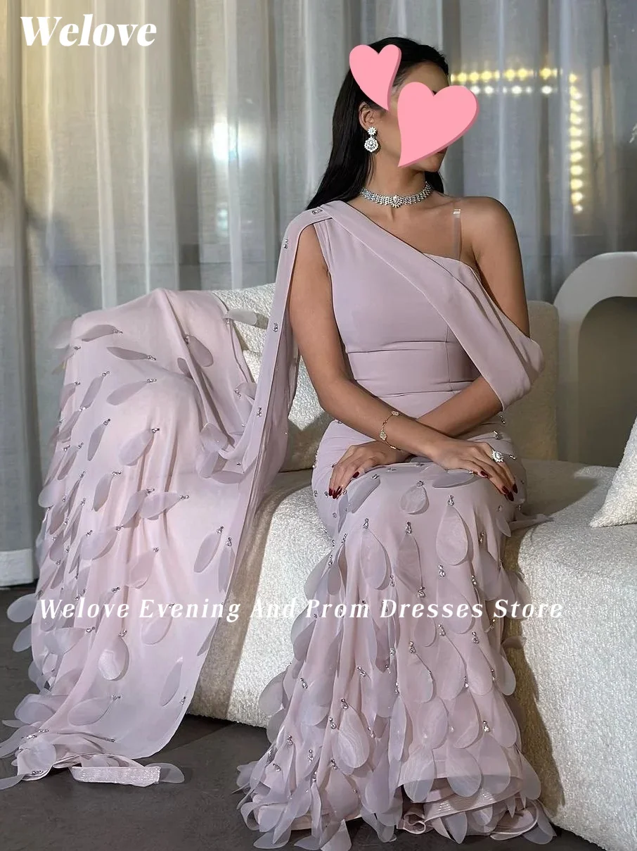 Welove Light Purple One Shoulder Dubai Prom Dress Crystal Petal Evening Gowns Mermaid Robes De Bal Vestidos Arab New 2024