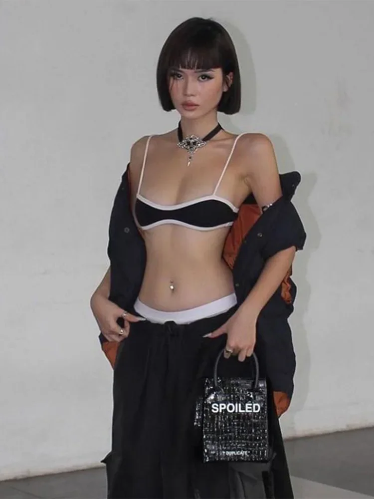 

Black Crop Tops Print Sleeveless Casual Tank Tops 2025 New Y2K Aesthetic Fairy Grunge Gothic Sweet Cute 90s Egirl Camisole