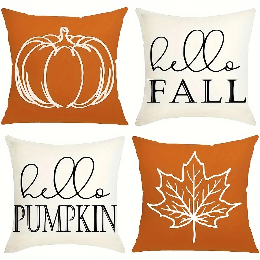 

4pcs, Happy Fall Hello Pumpkin Fall Pillow Covers Autumn Pumpkin Maple Leaves Harvest Thanksgiving Decorations for Sofa Couch