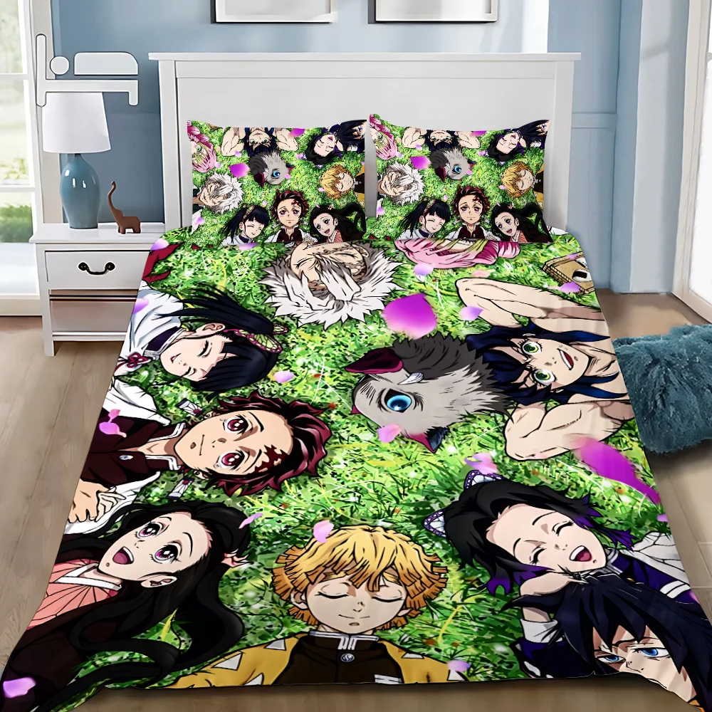 Cartoon Demon Slayer Duvet Cover Pillowcase Bedding Set Adult Boy Girl Bedroom Decoration Children Gift Single Double Large Size