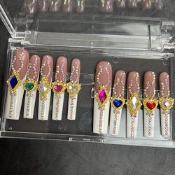 Customize Handmade 3XL Long Glittery Rhinestone Press On Nails Y2K False Nail Tips  Reusable Artificial Fake Nail With Glue Gift