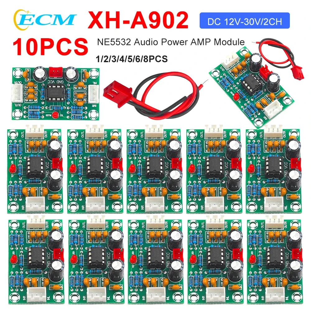 1-5pcs XH-A902 Audio Operational Preamplifier Board Module NE5532 Amplifier Front Panel Digital Tone Board Wide Voltage DC12-30V