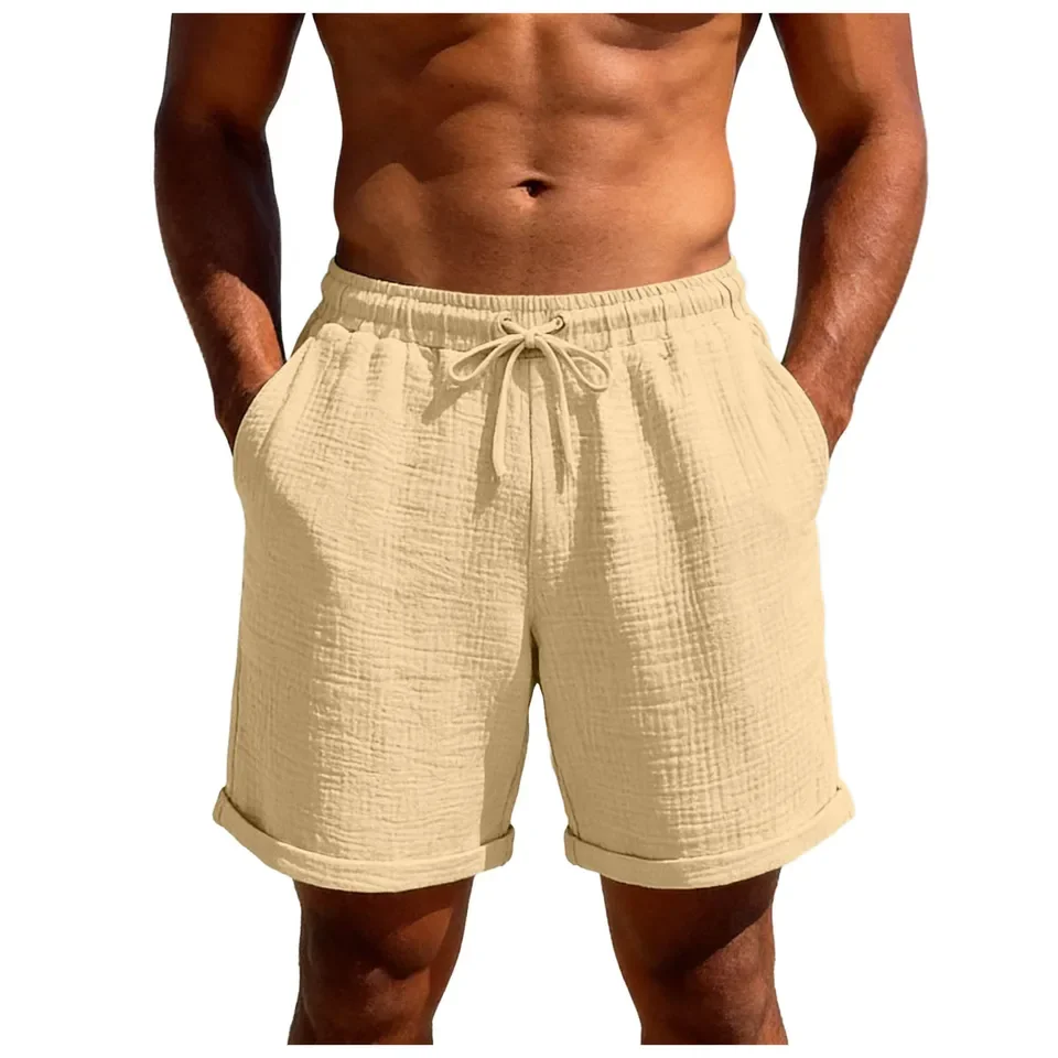 2026 New Mens Linen Shorts Summer Lightweight Hawaii Beach Shorts Male Clothes Solid Color Casual Jogging Sport Short Pants