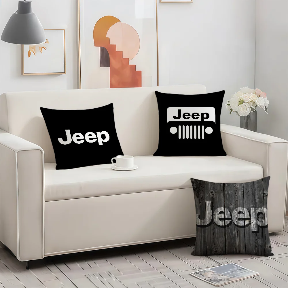 J-Jeep-ES Logo Coole Auto-Kissenhülle Geburtstags- und Jubiläumsgeschenke Beidseitig Bedruckter Reißverschluss-Kissenbezug Weiche Bettwäsche