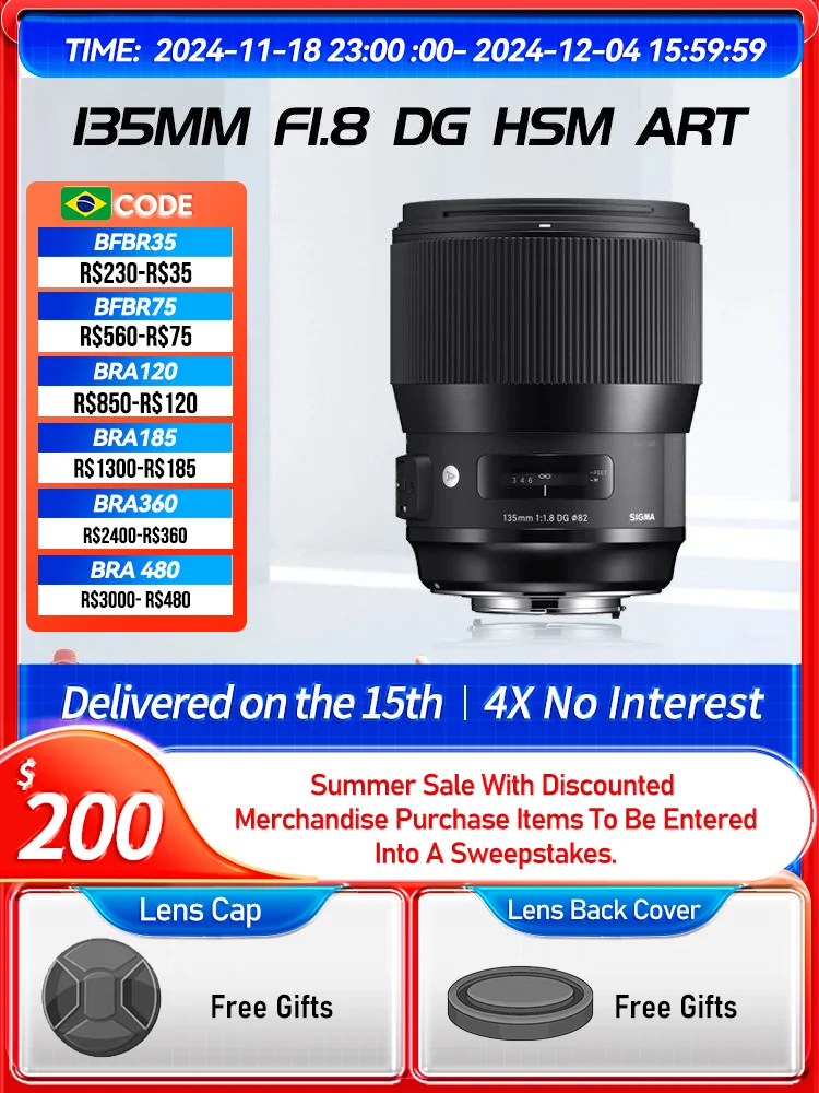 Sigma 135mm F1.8 DG HSM Art Full Frame Long Zoom Prime Mirrorless Camera Lens for Sony A7 IV Canon 6DII Nikon D850 135 1.8（Used）