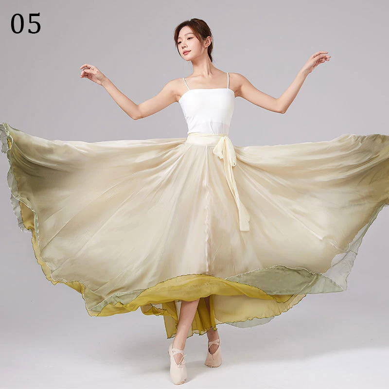 80-100cm Women Chinese Classical Dance Dress Flowing Chiffon Big Swing Half Skirt Stage Performance Tradition Dance Costume