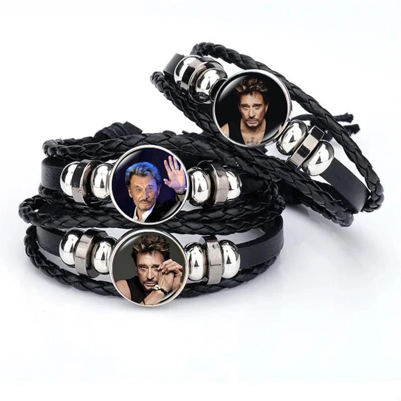 Hot Sale Johnny Hallyday Bracelet for Men Punk Fashion Bracelets Charm Glass Gem Jewelry Fans Gifts