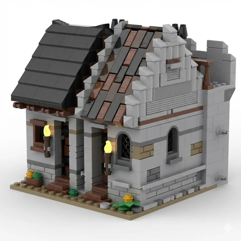 ชุดก่อสร้าง DIY ปราสาท อาณาจักร หมู่บ้าน บ้าน อาคารโบราณ ของเล่นตัวต่อ ของขวัญ