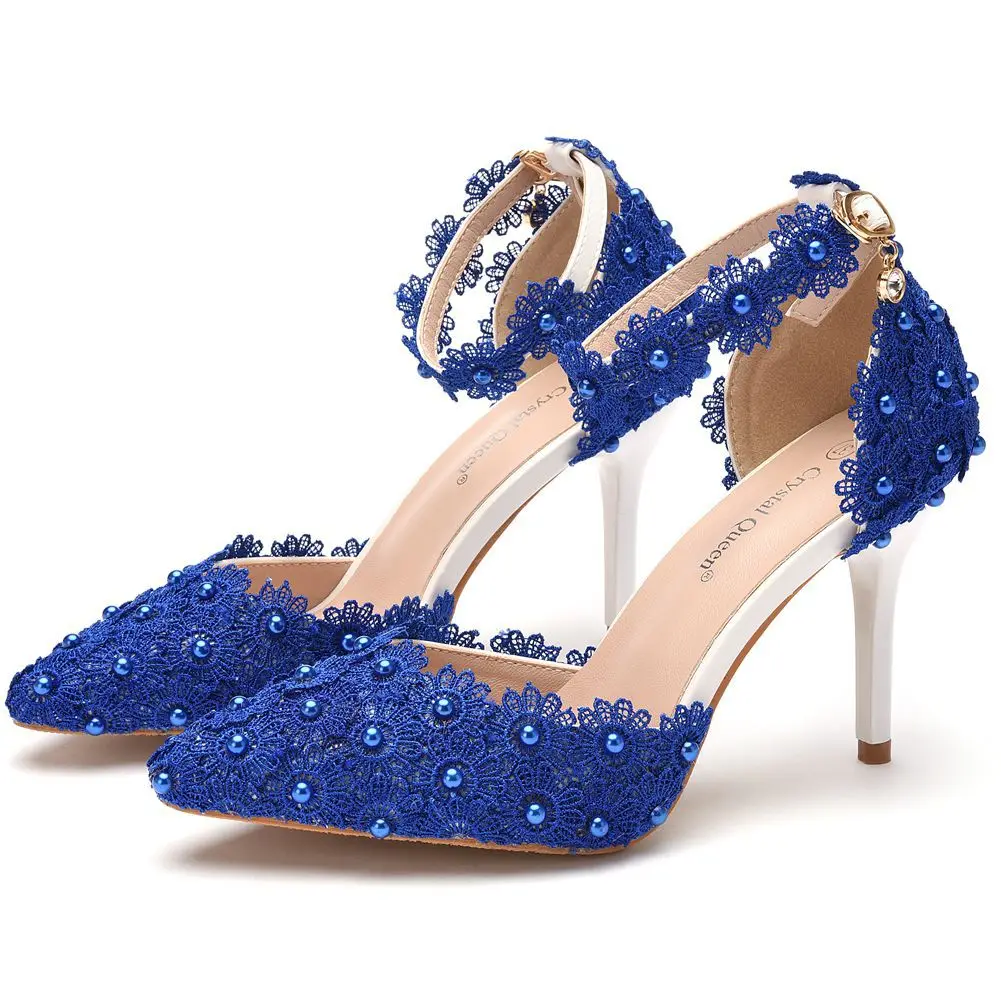 Sandals Slingback Women Pumps Party Lace String Bead PU 9.5CM Thin High Heels High Quality Sandals Elegant Woman Shoes White image 6