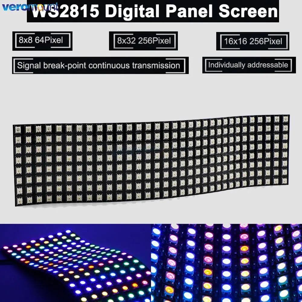 DC 12V WS2815 elastyczny RGB 5050 matryca LED wznawianie ekranu piksela Breakpoint 8x8 64 16x16 8x3 2 kolor marzeń wyświetlacz cyfrowy