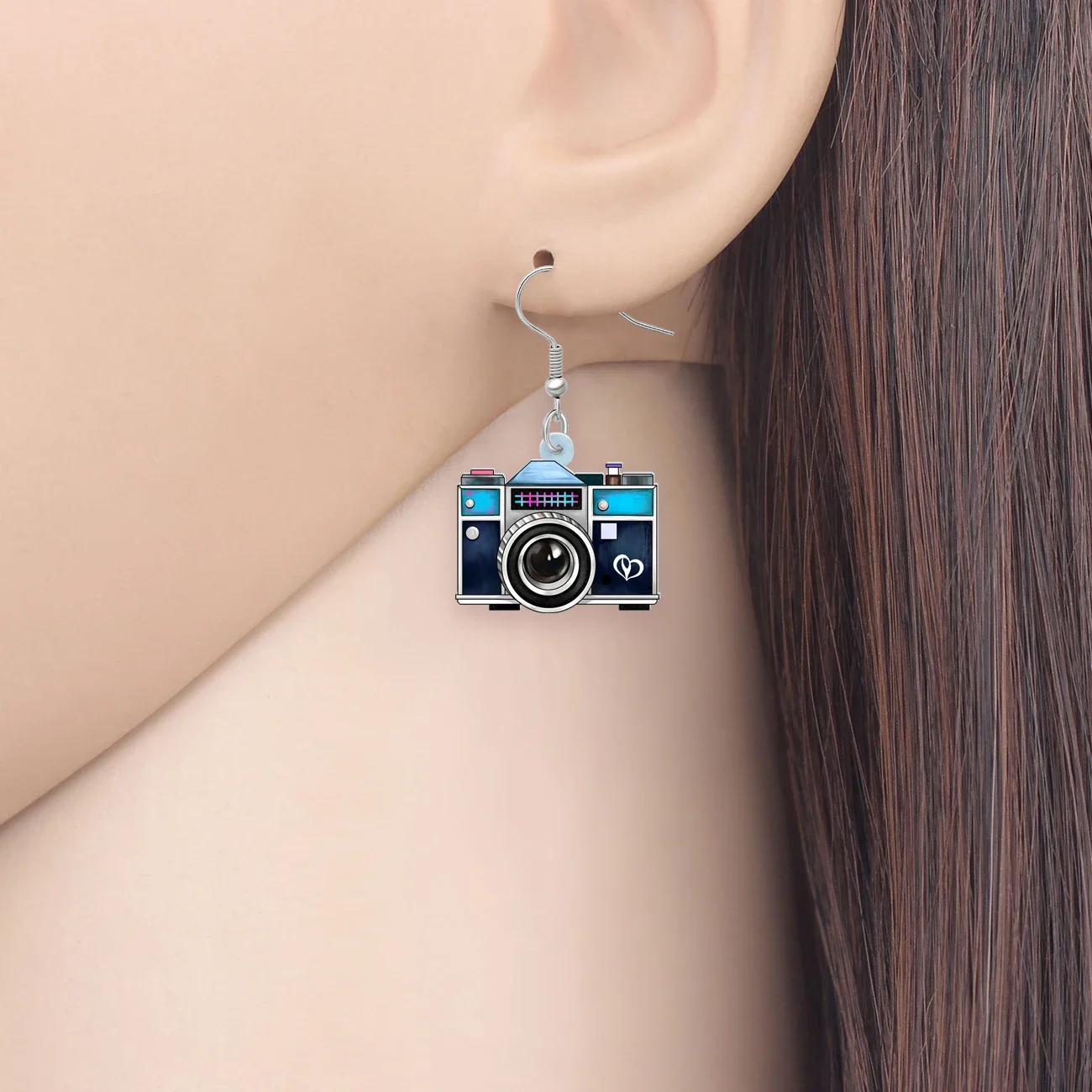 Bonsny Acrylic Retro Box Camera Dangle Drop Earrings Charms Jewelry Gifts For Women Girls Kids Friends Decorations