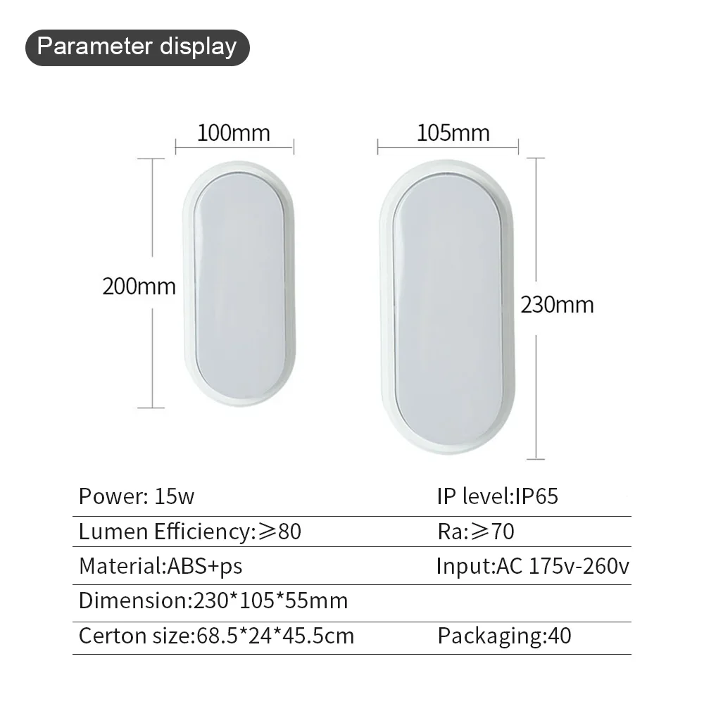 AC85-265V LED 벽 램프 방습 베란다 조명, 표면 장착 원형 타원형, 야외 정원 욕실 조명, 12W, 15W