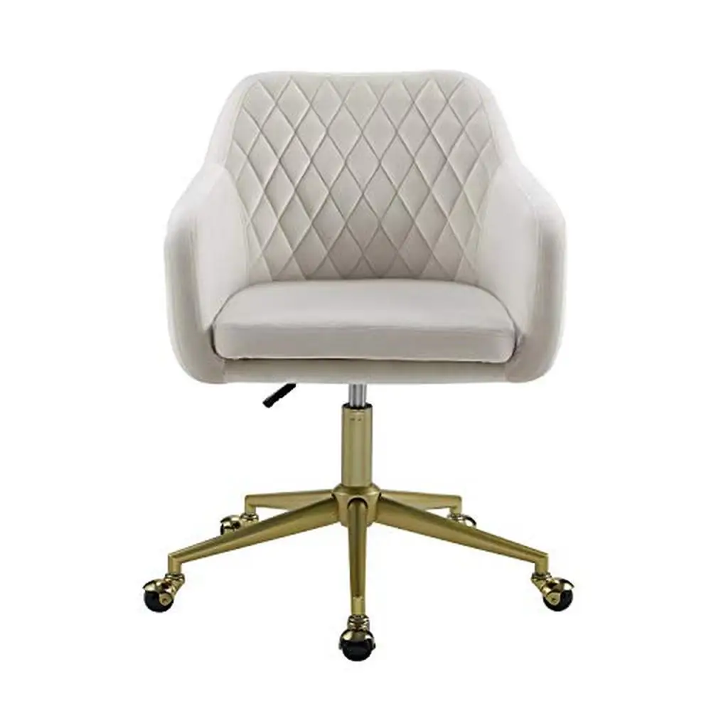 Quilted White Office Chair with Tilt Mechanism Adjustable Seat Height 17