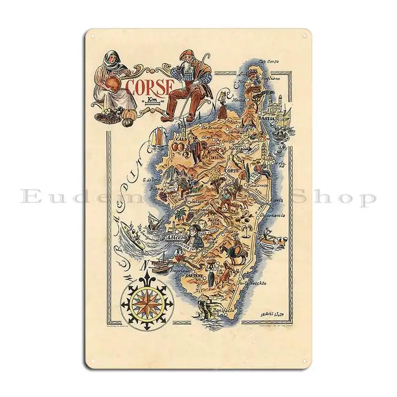 1951 Vintage Map Of Corsica France Gin Nek Shop Metal Sign Wall Decor Wall Decor Wall Cave Personalized Tin Sign Poster