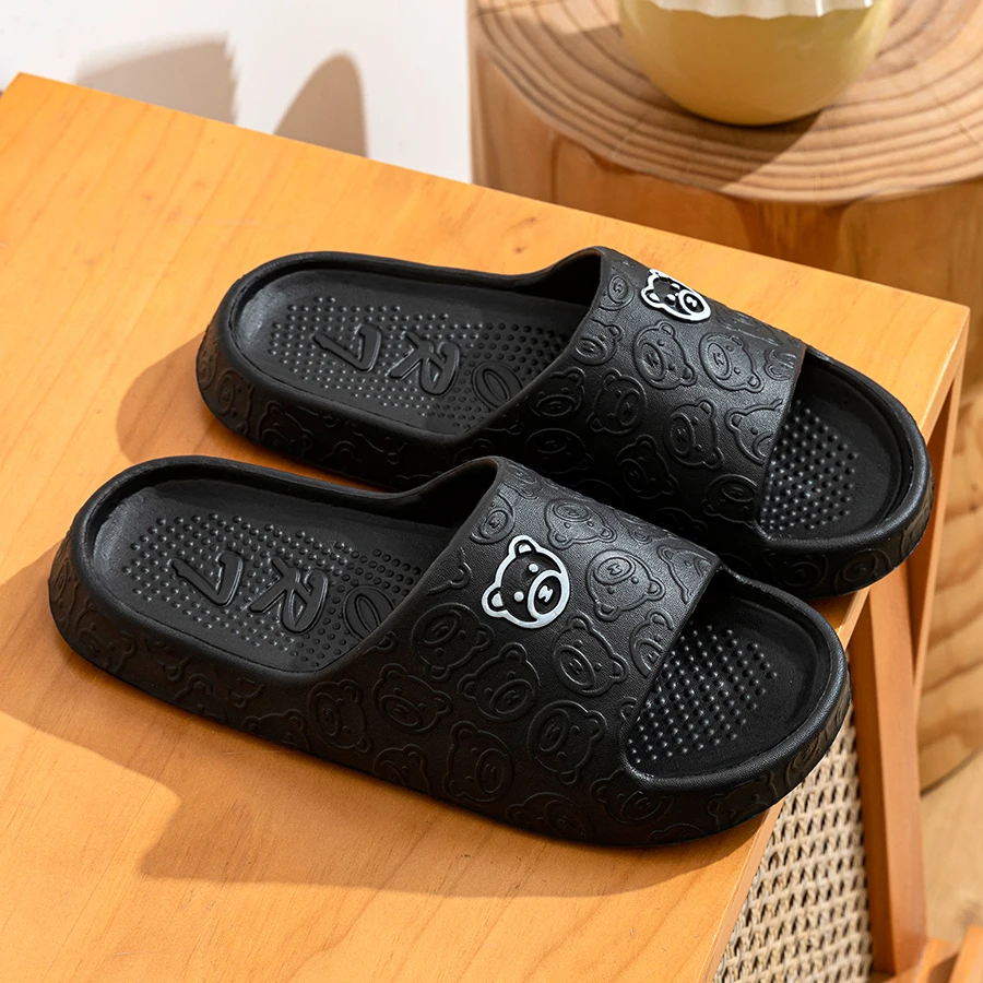 Fashion Men's Slippers Summer Indoor Printting Bear Bathroom Anti-slip Soft Sole Women Comfortable Causal Homeshoes Couple