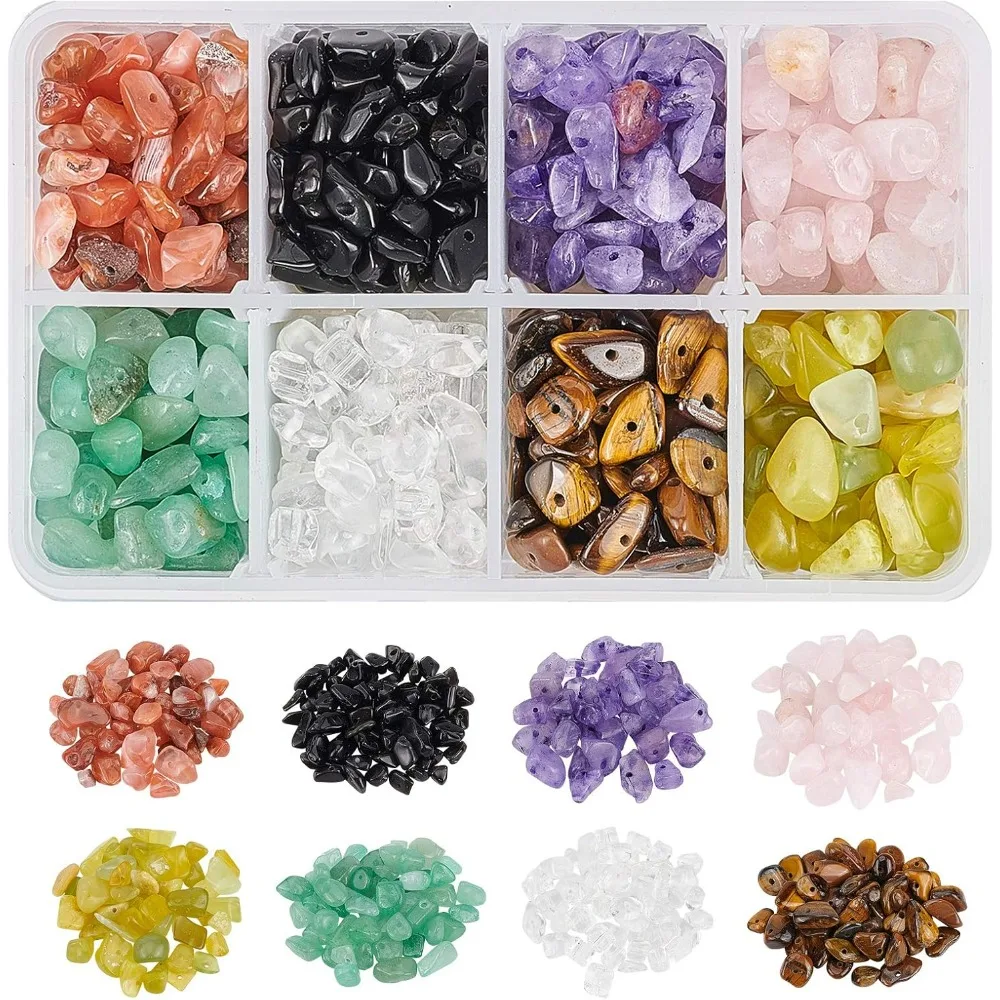 1 Box Gemstone Chips Beads, 8 Styles Natural Irregular Shaped Nugget Loose Beads Stone for Jewelry Making, 5-8mm