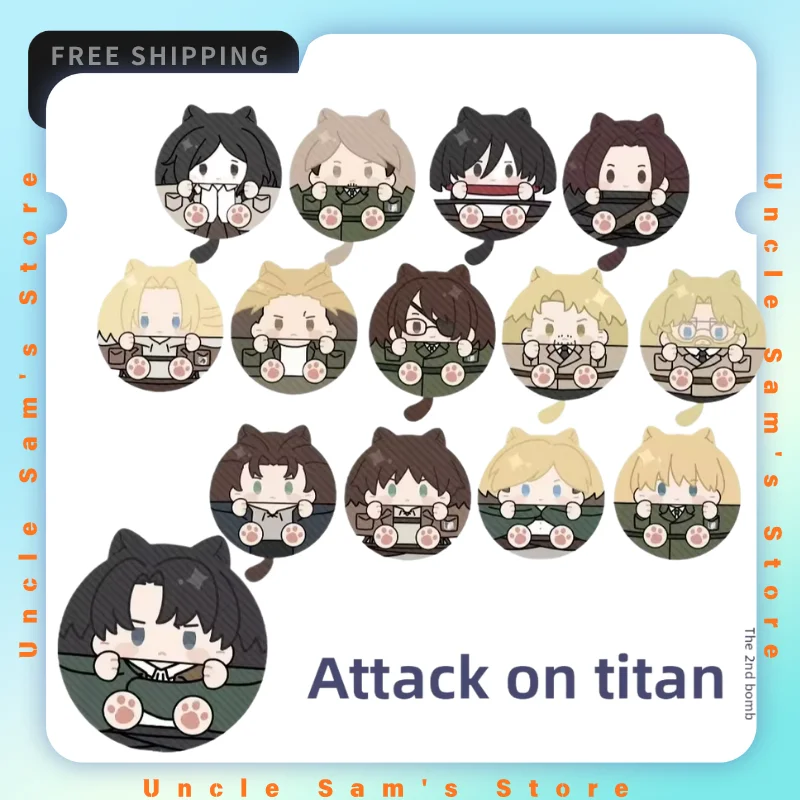 Attack On Titan Vol 2 Pendentif en peluche anime Mochi couineur à oreilles de chat, figurines Levi, Eren, Mikasa, Hange, Erwin, accessoire d'anime, ornement de sac, jouet