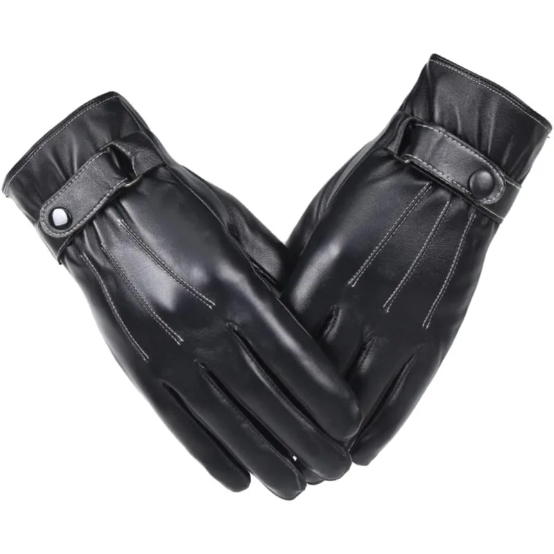 

Men's Gloves PU Leather Plush Lined Thermal Full Hand Touchscreen Motorcycle Gloves Windproof For Snow Riding Cycling Gear