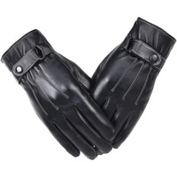 Men's Gloves PU Leather Plush Lined Thermal Full Hand Touchscreen Motorcycle Gloves Windproof For Snow Riding Cycling Gear