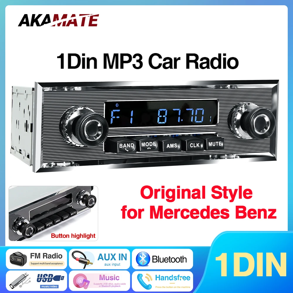 Autoradio pour Mercedes Benz 1Din Audio stéréo lecteur multimédia Support téléphone charge Bluetooth EQ AUX USB MP3 récepteur FM