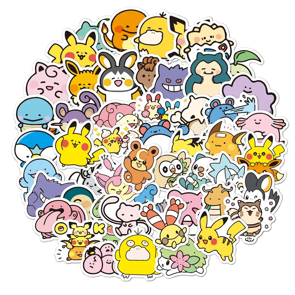 50/100pcs Cute Anime Pokemon Stickers for Kids Toys Waterproof Graffiti Laptop Motorcycle Stationery Decoration Sticker