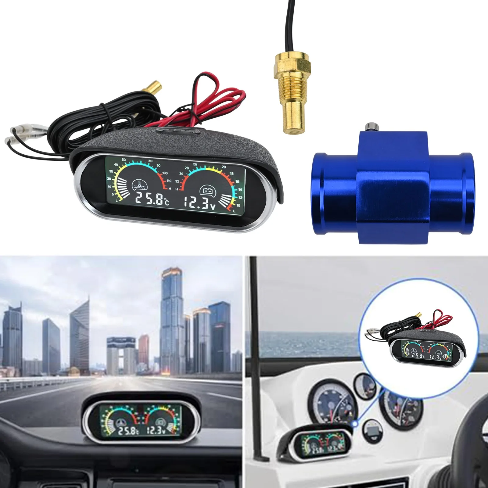 

LCD Fuel Gauge 2-in-1 Car Gauge Automotive Applications Comprehensive Monitoring Flashing Alarm System 34MM For Boats